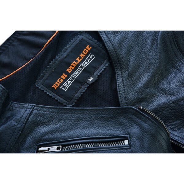 High Mileage Womens Black Premium Cowhide Biker Motorcycle Leather Vest With Buckles - Image 3