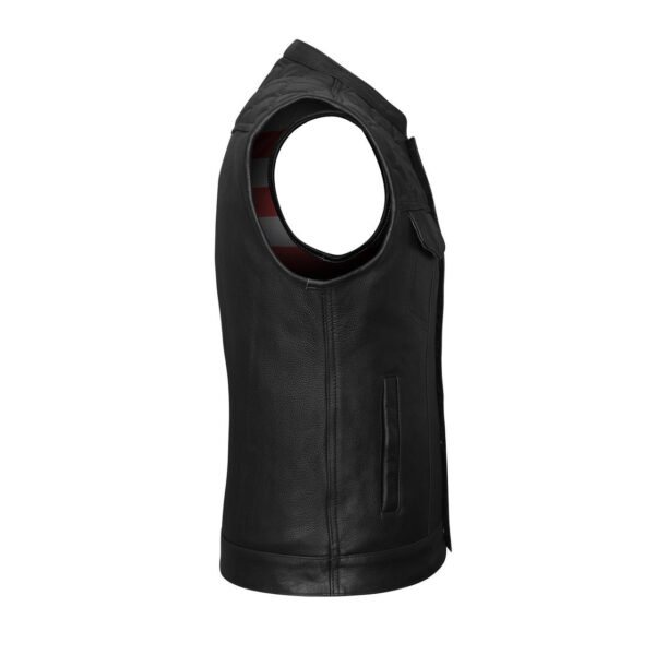 High Mileage Mens Zipper and Snap Closure Leather Club Vest with Quick Access & American Flag Liner - Image 3