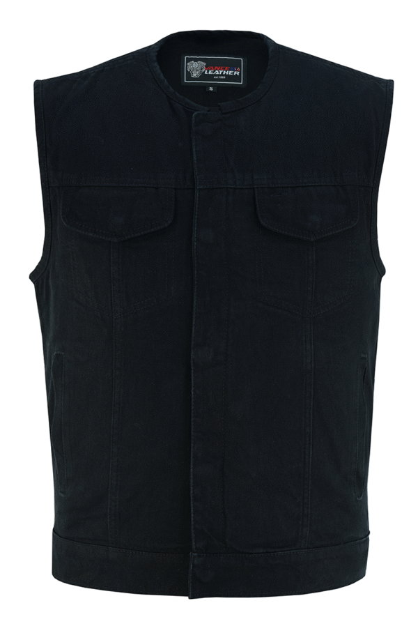 Men's Black Denim Collarless Club Vest with Conceal Carry Pockets - Image 3