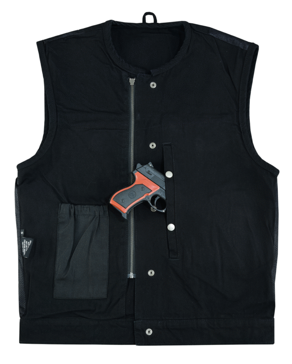 Men's Black Denim Collarless Club Vest with Conceal Carry Pockets - Image 6