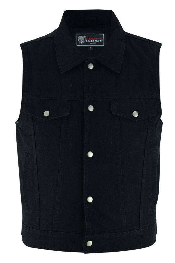 Vance Mens Black Jean Style Denim Motorcycle Vest - Image 2