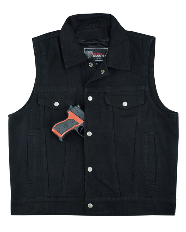 Vance Mens Black Jean Style Denim Motorcycle Vest - Image 4