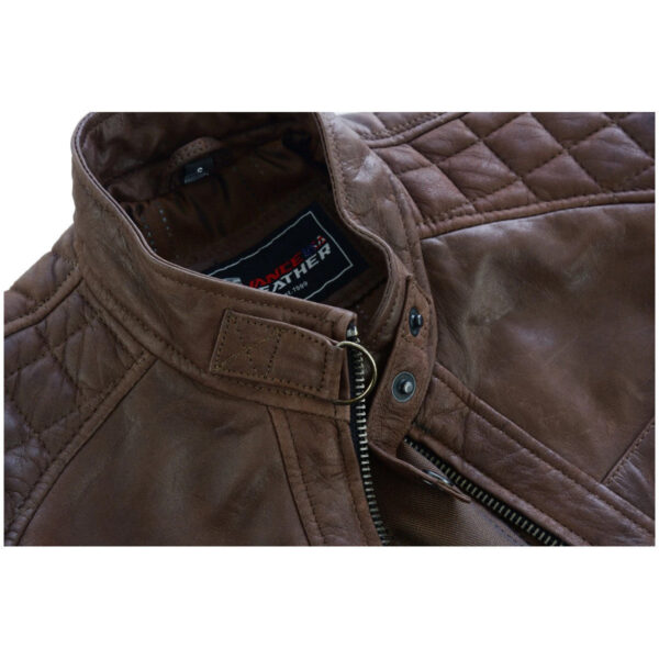 Mens Cafe Racer Waxed Lambskin Chocolate Brown Motorcycle Leather Jacket - Image 7