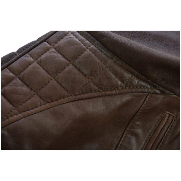 Mens Cafe Racer Waxed Lambskin Chocolate Brown Motorcycle Leather Jacket - Image 8