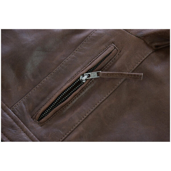 Mens Cafe Racer Waxed Lambskin Chocolate Brown Motorcycle Leather Jacket - Image 9
