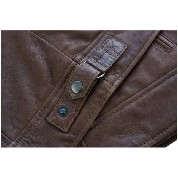 Mens Cafe Racer Waxed Lambskin Chocolate Brown Motorcycle Leather Jacket - Image 11