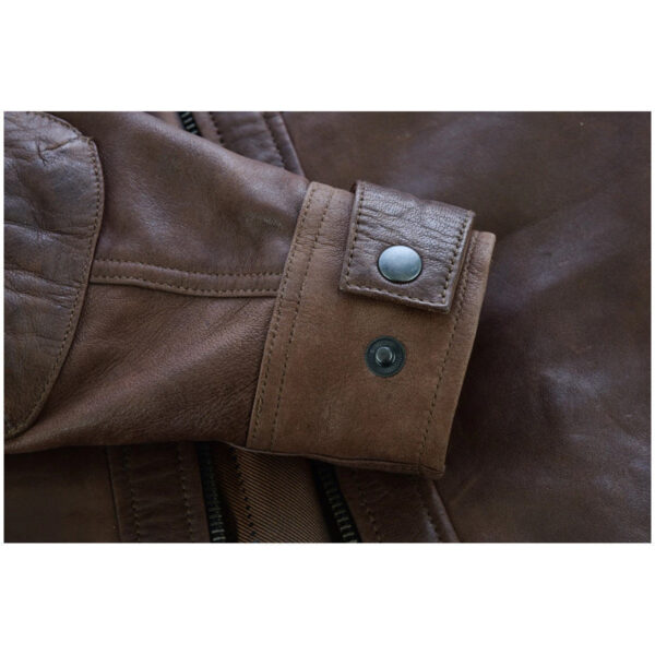 Mens Cafe Racer Waxed Lambskin Chocolate Brown Motorcycle Leather Jacket - Image 13
