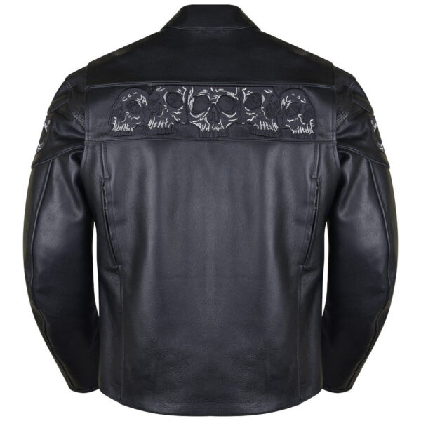 Vance Mens Black Reflective Skulls Premium Cowhide Leather Biker Motorcycle Riding Jacket - Image 3