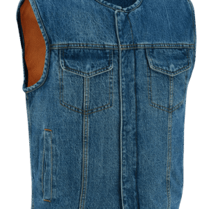 Men's Blue Denim Collarless Club Vest with Conceal Carry Pockets