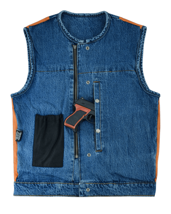 Men's Blue Denim Collarless Club Vest with Conceal Carry Pockets - Image 6