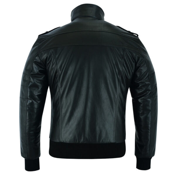 Vance Leather Mens Sven Bomber Black Waxed Premium Cowhide Motorcycle Leather Jacket with Removeable Hood - Image 6