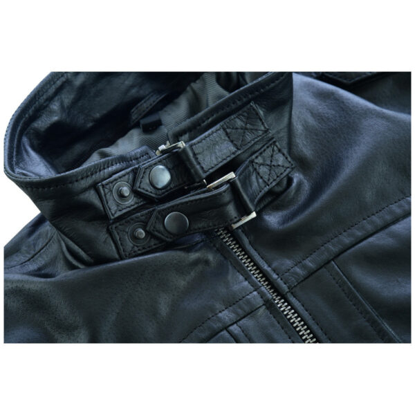 Vance Leather Mens Sven Bomber Black Waxed Premium Cowhide Motorcycle Leather Jacket with Removeable Hood - Image 8