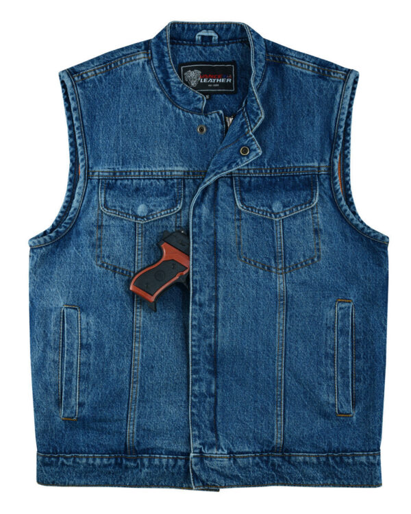 Mens Sky Blue Denim Club Vest w/ Concealed Carry - Image 4