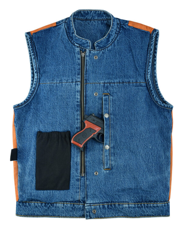 Mens Sky Blue Denim Club Vest w/ Concealed Carry - Image 5