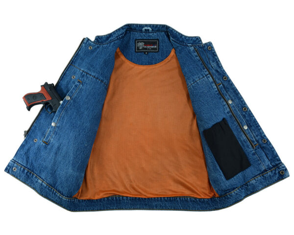 Mens Sky Blue Denim Club Vest w/ Concealed Carry - Image 6