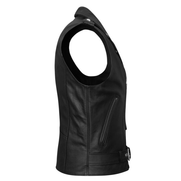 Vance Men's Premium Leather Classic Motorcycle Vest Plain Side & Belted Waist - Image 3
