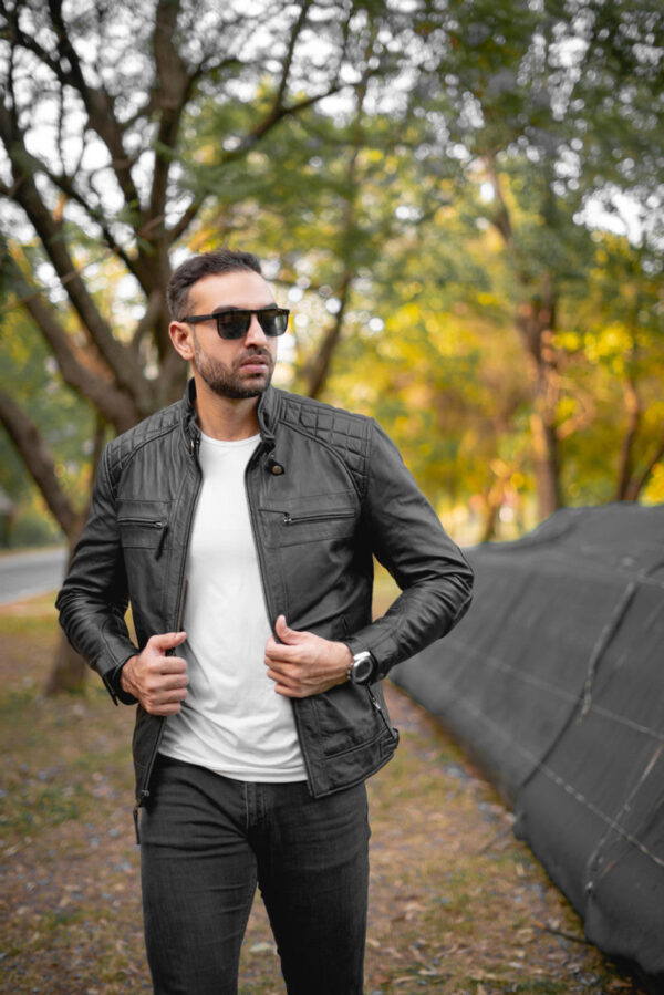 Mens Cafe Racer Gatsby Black Waxed Lambskin Motorcycle Leather Jacket - Image 5