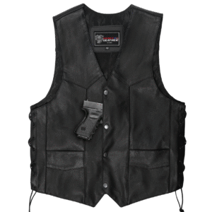 Vance Mens Black Side Laces Premium Cowhide Leather Biker Motorcycle Vest