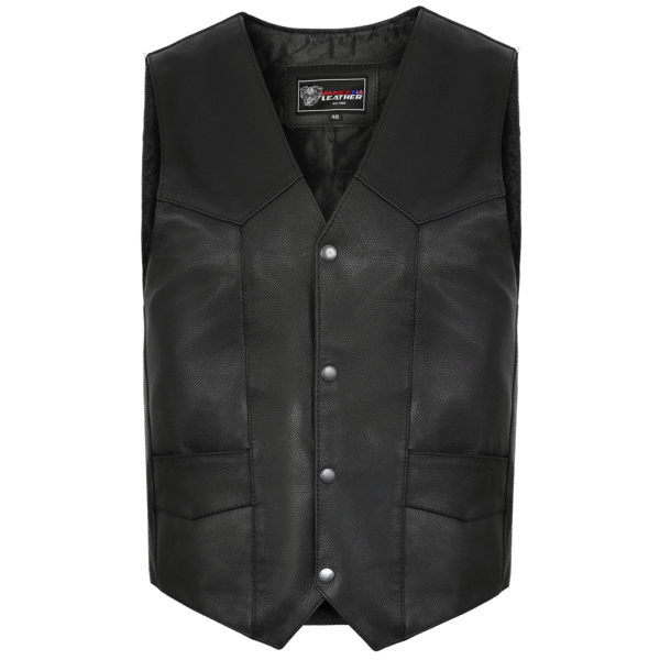 Vance Mens Black Premium Cowhide Biker Leather Motorcycle Vest - Image 3