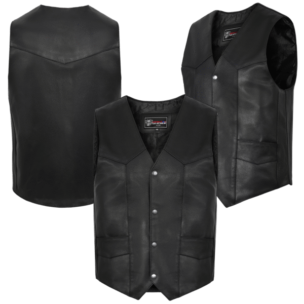 Vance Mens Black Premium Cowhide Biker Leather Motorcycle Vest - Image 6