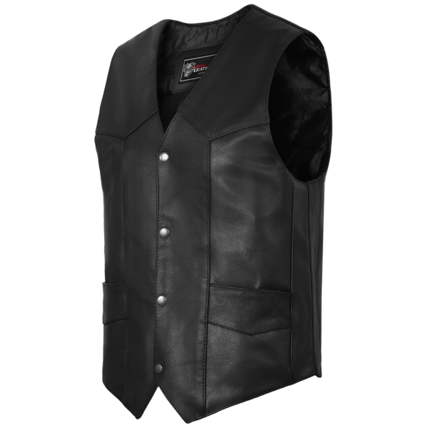 Vance Mens Black Biker Leather Motorcycle Vest - Image 2