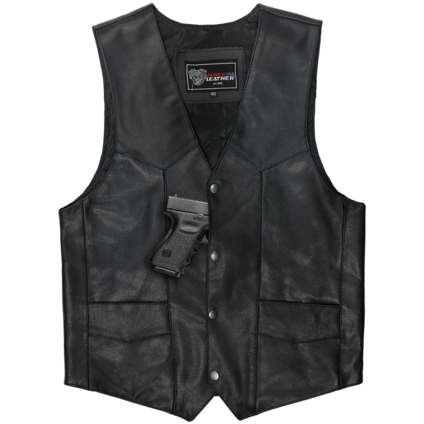 Vance Mens Black Biker Leather Motorcycle Vest