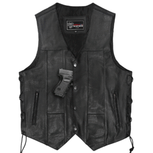 Vance Men's Black Premium Cowhide Ten Pocket Leather Vest