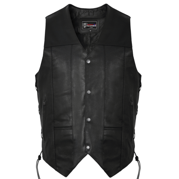 Vance Mens Black Ten Pocket Leather Vest - Image 3