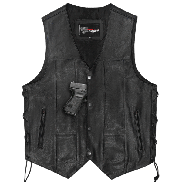 Vance Mens Black Ten Pocket Leather Vest