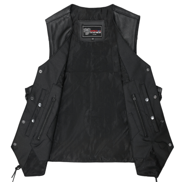 Vance Mens Black Ten Pocket Leather Vest - Image 4