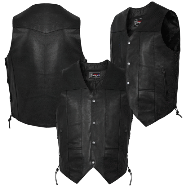 Vance Mens Black Ten Pocket Leather Vest - Image 6
