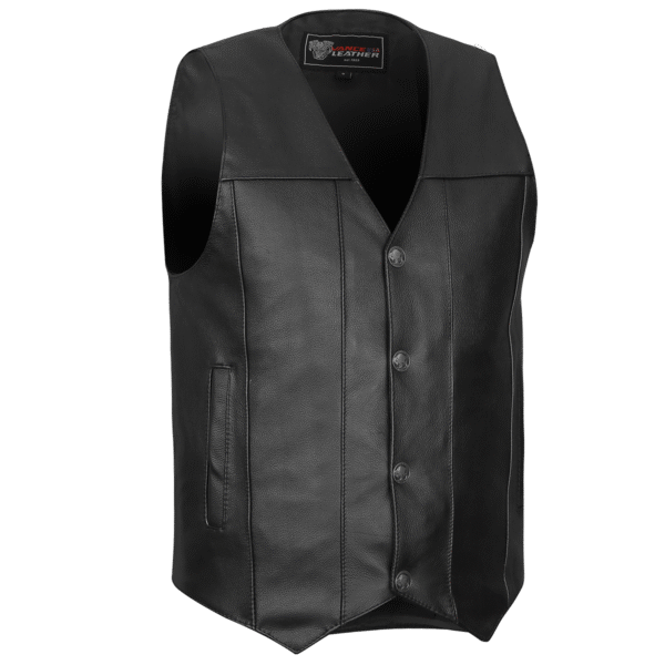 Vance Mens Black Premium Cowhide Leather Buffalo Nickel Biker Motorcycle Vest - Image 2