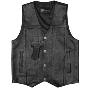 Vance Mens Black Premium Cowhide Leather Buffalo Nickel Biker Motorcycle Vest