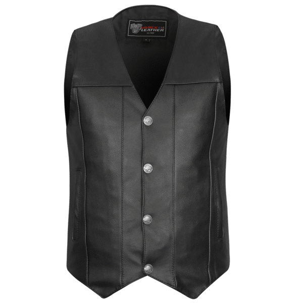 Vance Mens Black Premium Cowhide Leather Buffalo Nickel Biker Motorcycle Vest - Image 3