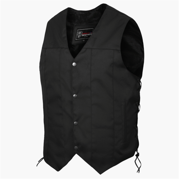 Men's Premium Black Textile Motorcycle 10 Pocket Vest with Dual Conceal Carry Pockets - Perfect for Every Biker Versatile & Durable - Image 2