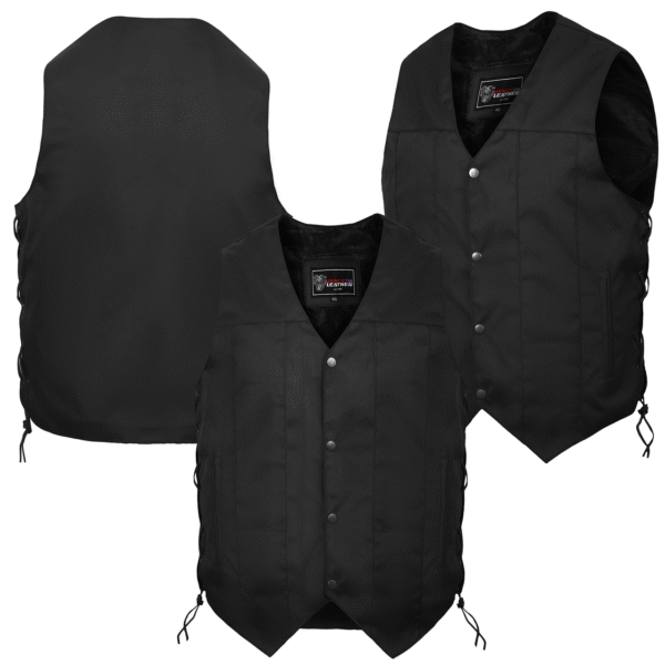 Men's Premium Black Textile Motorcycle 10 Pocket Vest with Dual Conceal Carry Pockets - Perfect for Every Biker Versatile & Durable - Image 5