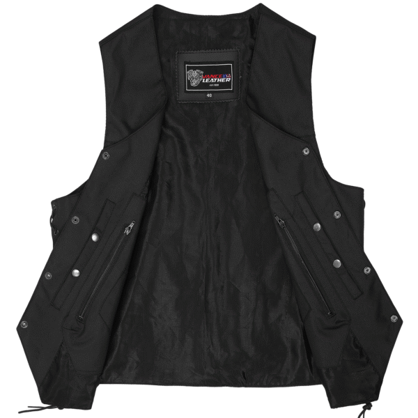 Men's Premium Black Textile Motorcycle 10 Pocket Vest with Dual Conceal Carry Pockets - Perfect for Every Biker Versatile & Durable - Image 6