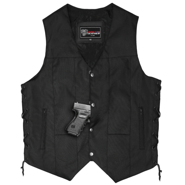 Men's Premium Black Textile Motorcycle 10 Pocket Vest with Dual Conceal Carry Pockets - Perfect for Every Biker Versatile & Durable
