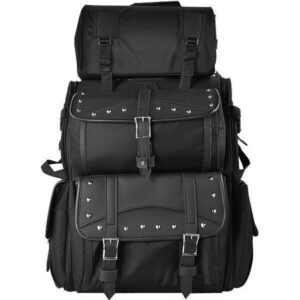 Black Extra Large Studded 2-Piece Motorcycle Sissy Bar Bag