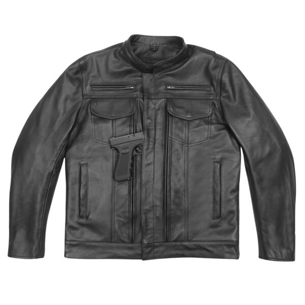 Mens Top Performer Motorcycle Leather Jacket with Double Conceal Carry Pockets - Image 5