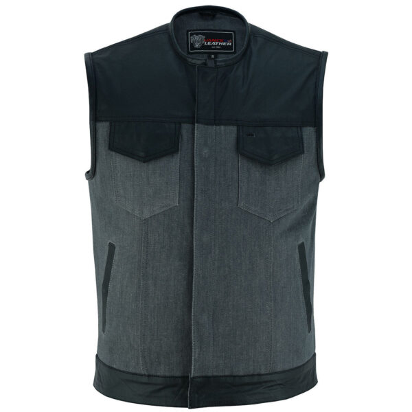 Vance Leathers Men's Grey Denim & Leather Motorcycle Vest with CCW Pockets - Image 3