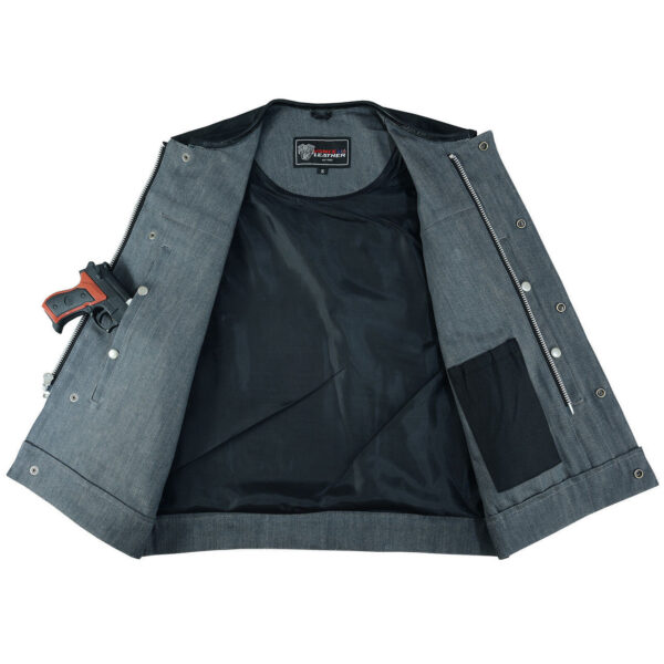 Vance Leathers Men's Grey Denim & Leather Motorcycle Vest with CCW Pockets - Image 6