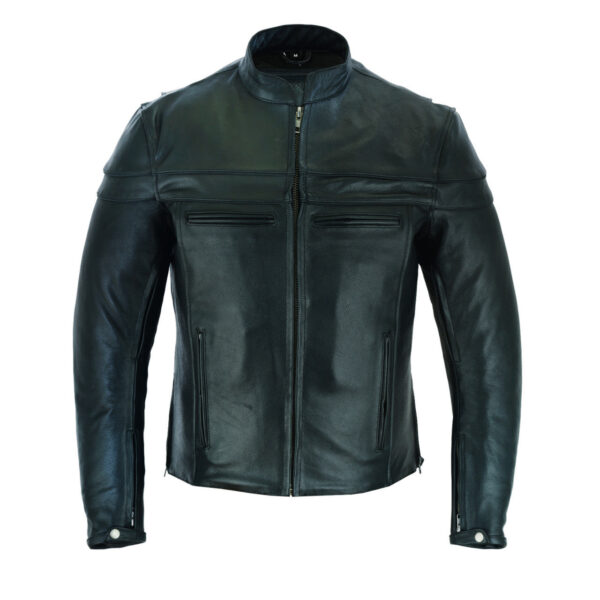 Mens Premium Cowhide Cafe Racer Leather Motorcycle Jacket with Zipper Vents - Image 4