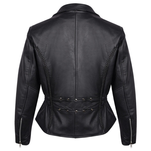 Vance Leather Women's Black Soft Cowhide Braided and Studded Biker Motorcycle Riding Jacket - Image 3