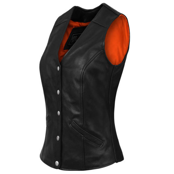 Women's Five Snap Leather Vest with Conceal Carry Pocket - Image 2