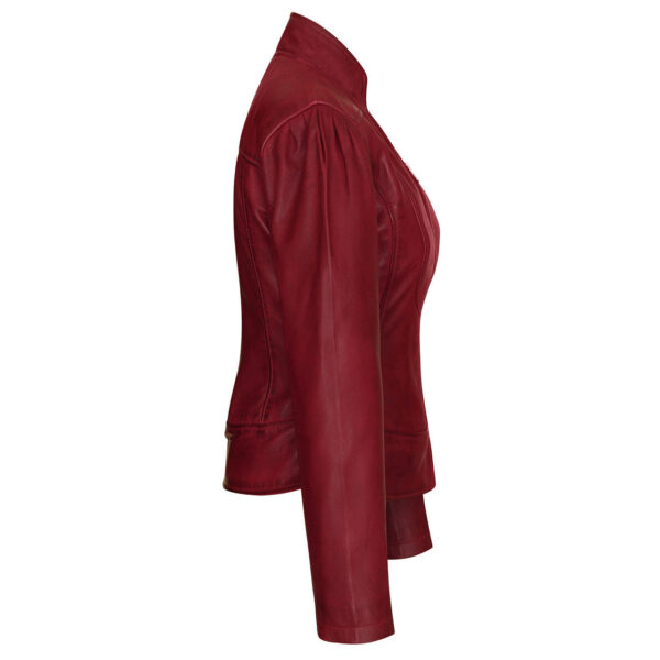 Vance Leathers 'Maya' Ladies Premium Soft Lightweight Burgundy Fitted Motorcycle Leather Jacket - Image 4
