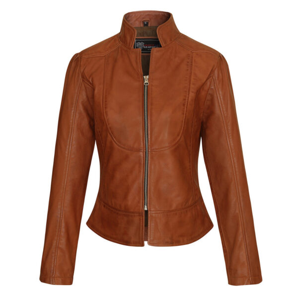 Vance Leathers 'Maya' Ladies Premium Soft Lightweight Brown Fitted Motorcycle Leather Jacket - Image 2