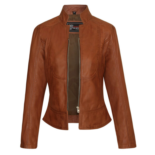 Vance Leathers 'Maya' Ladies Premium Soft Lightweight Brown Fitted Motorcycle Leather Jacket - Image 3