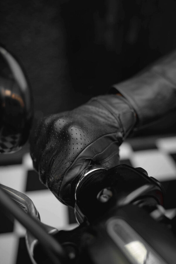 Mens Premium Leather Perforated Cruiser Gloves with Knuckle Protection - Touchscreen Motorcycle Gloves - Image 5