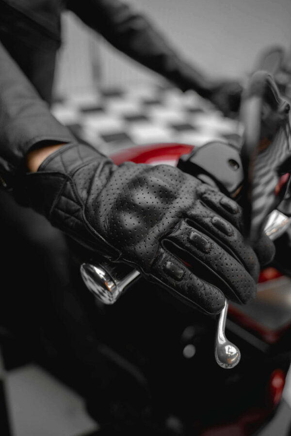 Mens Premium Leather Perforated Cruiser Gloves with Knuckle Protection - Touchscreen Motorcycle Gloves - Image 4